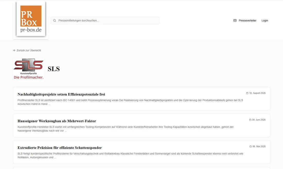 Pressemitteilungsübersicht mit mehreren Artikeln