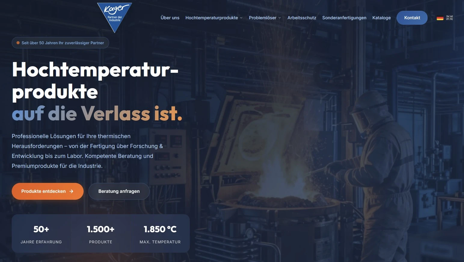 Startseite der neuen Kager Industrieprodukte Website